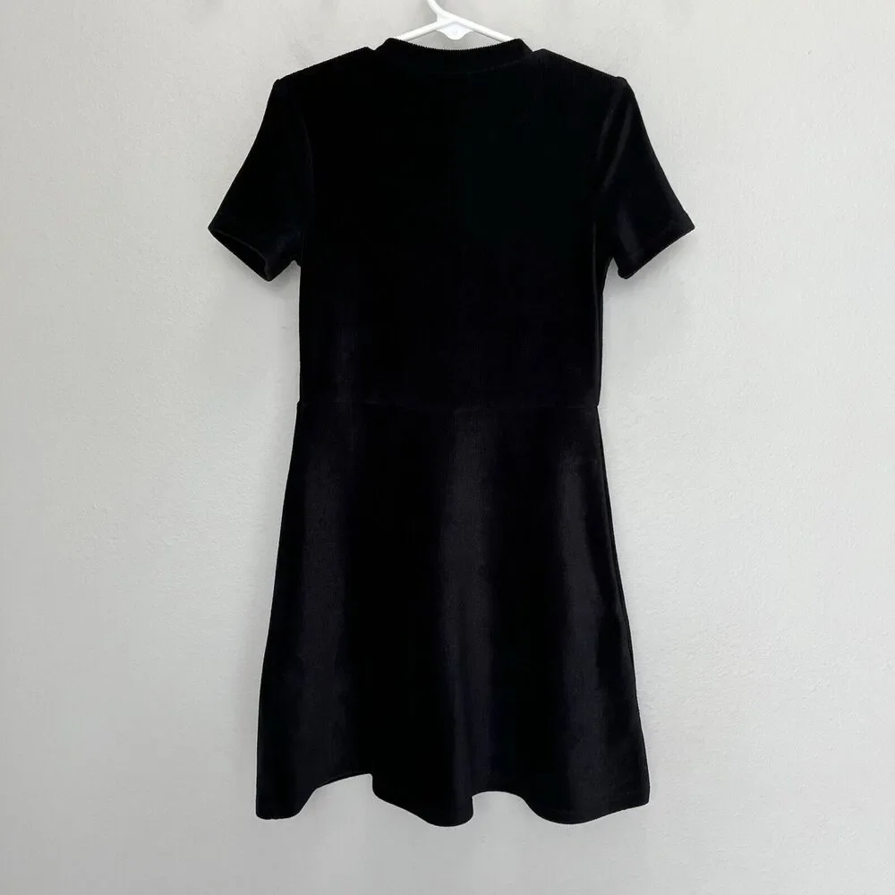 Art Class | Black Ribbed Velvet Mock Neck Short Sleeve Flare Dress XS 4/5 Girls